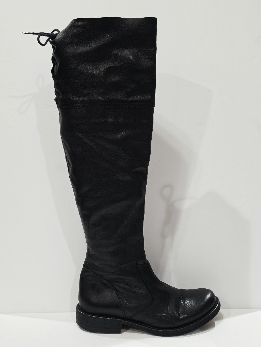 Steve Madden Omegaa Black Leather Boot Tall Zipper Lace Moto Riding 6.5 M Used